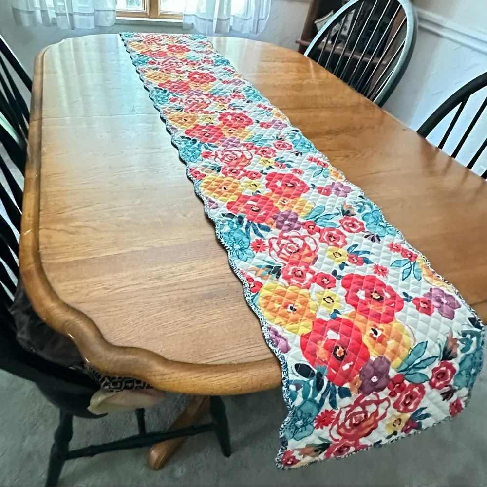 Pioneer Woman Flea Market Collection Reversible Floral Quilted Table Runner
